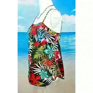 LOVE 2 BE LOVED Womans TROPICAL Print Lightweight Cami top Elastic Back Shirt Lg